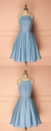 Light Blue Short Knee-Length Bridesmaid DressesProm Dresses
